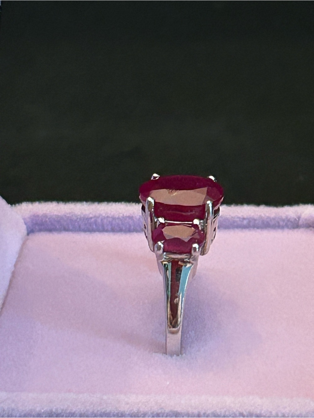 4.37CTW Oval Mahaleo Deep Red Ruby 3-Gemstone Band Ring Rhodium over Sterling S9 - Picture 7 of 9